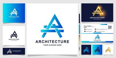 Letter A, home architecture or real estate logo template with business card design vector