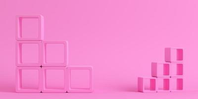 Empty square shelfs on bright pink background in pastel colors photo