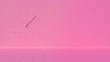 Empty pink room with hexagonal wall and wall watch photo