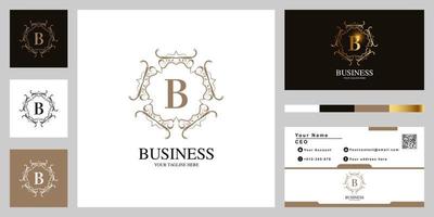 Letter B ornament flower frame logo template design with business card. vector