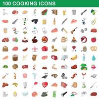 100 iconos de cocina, estilo de dibujos animados
