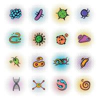 Virus icons set, comics style vector