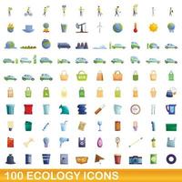 100 iconos de ecología, estilo de dibujos animados vector