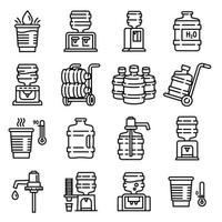 Cooler water icons set, outline style vector