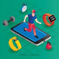 Modern fitness tracker concept background, isometric style vector
