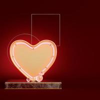 Yellow abstract heart with geometric figures on dark red background
