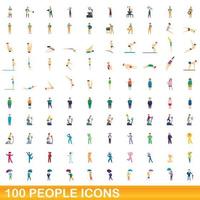 100 people icons set, cartoon style vector