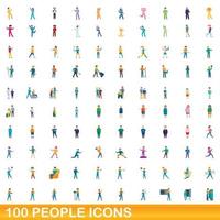 100 people icons set, cartoon style vector