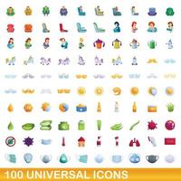 100 universal icons set, cartoon style vector