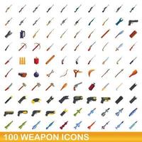 100 iconos de armas, estilo de dibujos animados vector