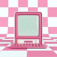Retro-styled computer on checked background photo