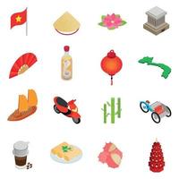 Vietnam icons set, isometric 3d style vector