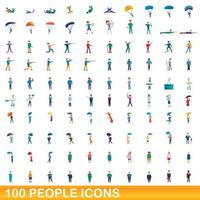 100 people icons set, cartoon style vector