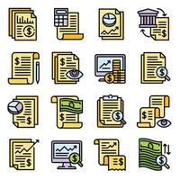 Expense report icons set, outline style vector