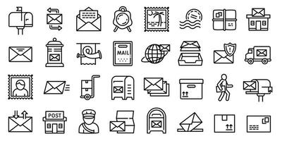 Postman icons set, outline style vector