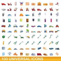 100 universal icons set, cartoon style vector