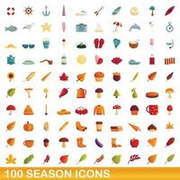 100 season icons set, cartoon style