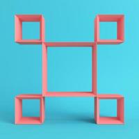 Empty square shelfs on bright blue background in pastel colors photo