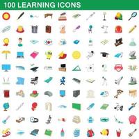 100 learning icons set, cartoon style vector