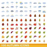 100 iconos de otoño, estilo de dibujos animados vector