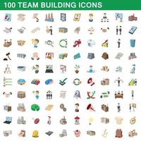 100 team building icons set, cartoon style vector