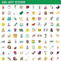 100 joy icons set, cartoon style vector