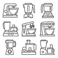 Food processor icons set, outline style vector