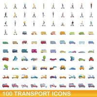 100 transport icons set, cartoon style vector