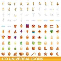 100 universal icons set, cartoon style vector