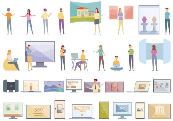 Virtual tour icon cartoon vector. Video arrow