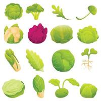 Cabbage icons set, cartoon style vector