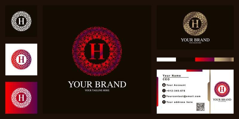 Letter H luxury ornament flower frame logo template design with business card.