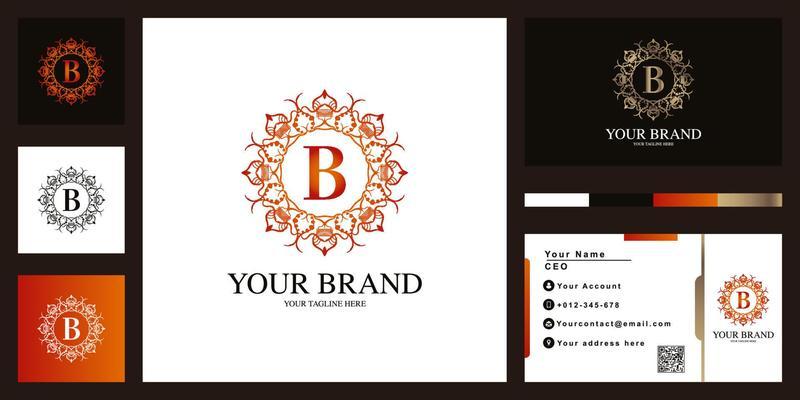 Letter B luxury ornament flower frame logo template design with business card.