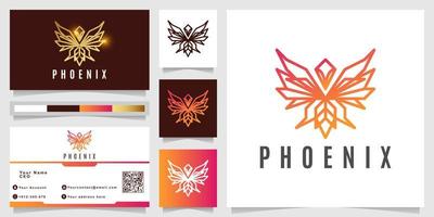 Minimalist elegant abstract phoenix line logo template with business card design vector