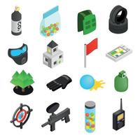 Paintball game isometric 3d icons vector