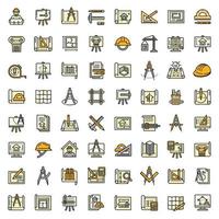 Architect equipment icons set, outline style vector