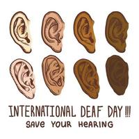 International deaf day icon set, hand drawn style