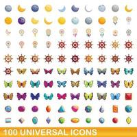 100 universal icons set, cartoon style vector