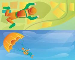 Modern skydivers banner set, cartoon style vector