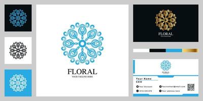 diseño de plantilla de logotipo de lujo de flores o adornos con tarjeta de visita. vector