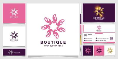 Flower, boutique or ornament logo template with business card design. vector