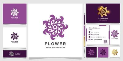 Minimalist elegant flower ornament logo template with business card design vector