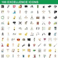 100 excellence icons set, cartoon style vector