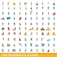 100 business icons set, cartoon style vector
