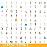 100 people icons set, cartoon style vector