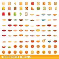 100 food icons set, cartoon style vector