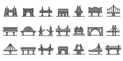 Bridges icons set, outline style vector