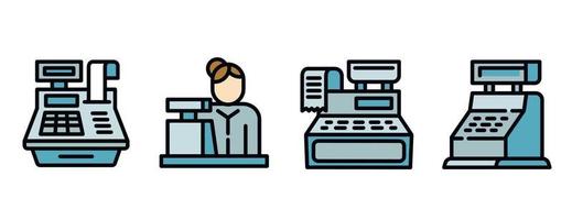 Cashier icons set, outline style vector