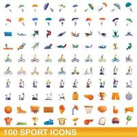 100 iconos deportivos, estilo de dibujos animados vector