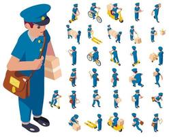 Postman icons set, isometric style vector